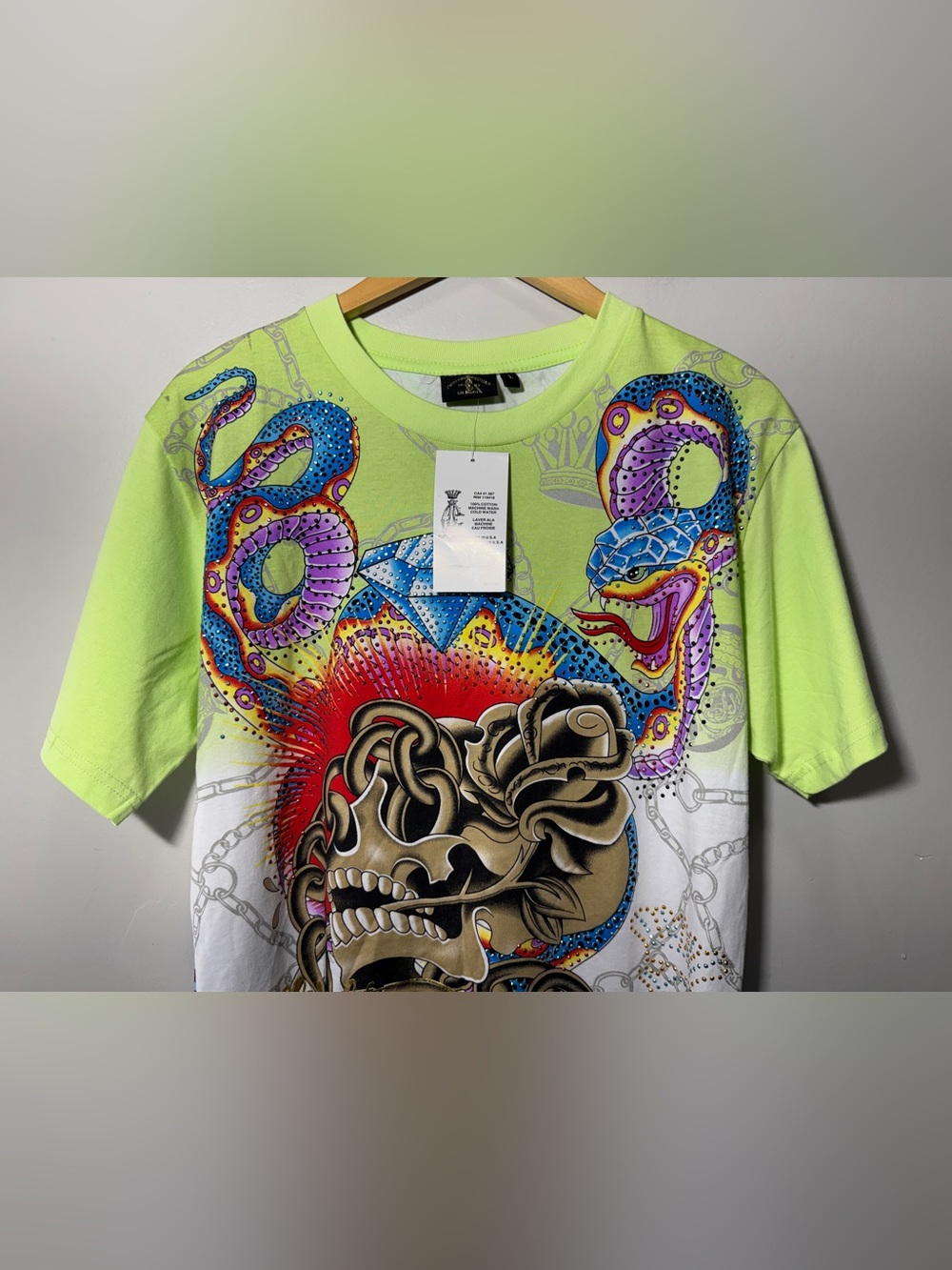 Christian Audigier Y2K Rhinestone Skull Snake Graphic Tee Women’s Large NWT - Picture 3 of 12